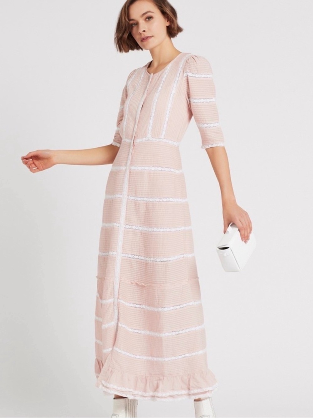 LoveShackFancy Adrianne Pink Lace Maxi Dress